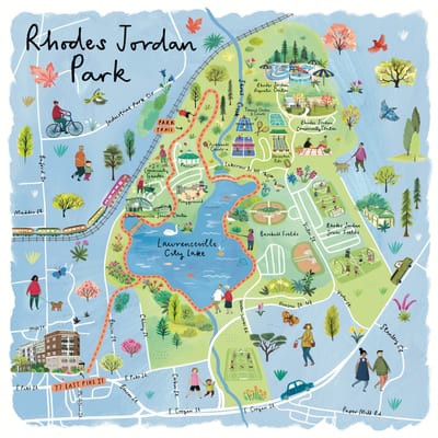 Map of 165 acre Rhodes Jordan Park Adjacent to Park Place